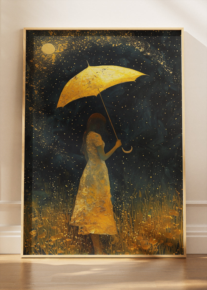 Golden Umbrella Night Dream Canvas & Poster Print – AI PRINT LAB