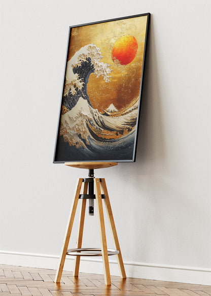 Golden Wave Under Crimson Sun – Japanese Inspired Ocean Wall Art Poster & Canvas – AI PRINT LAB