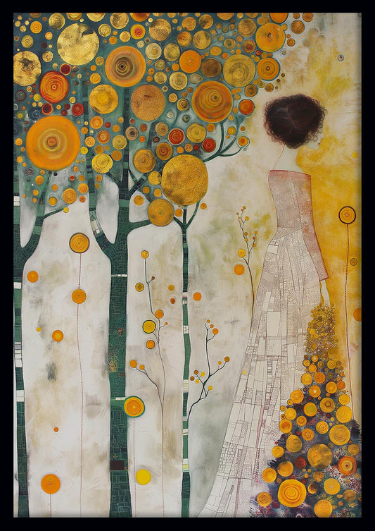Golden Whimsy Girl in Forest – Fantasy Woman Canvas Art & Poster Print – T1101 – AiPrintLab