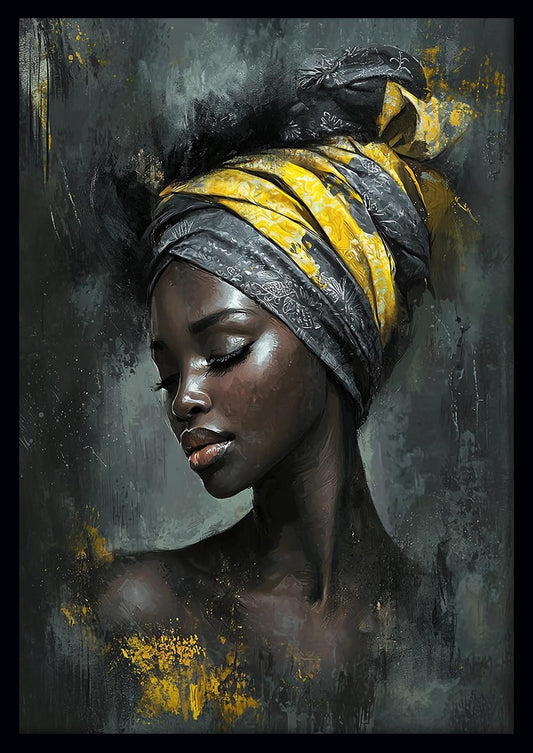 Grace in Yellow Headwrap – Afrocentric Beauty Canvas & Poster Art – T1425 –