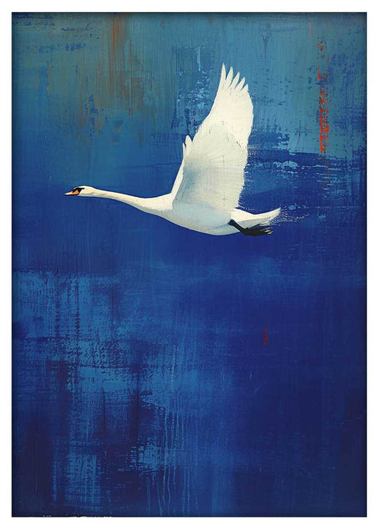 Graceful Swan in Flight – Minimalist Blue Canvas Wall Art – T956 – AiPrintLab