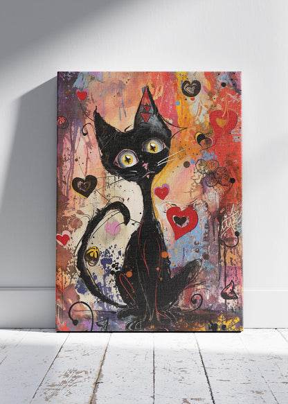 Graffiti Black Cat Poster & Canvas Print – Colorful Urban Street Art Cat Illustration