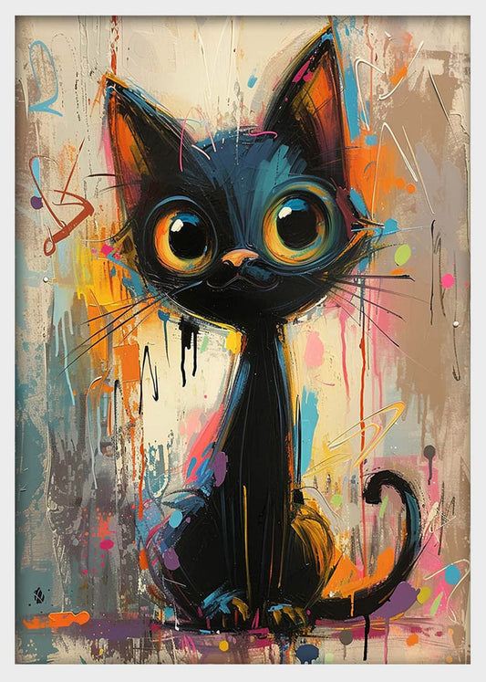 Graffiti Style Big-Eyed Cat – Colorful Abstract Animal Canvas & Poster Wall Art – T1300 – AiPrintLab