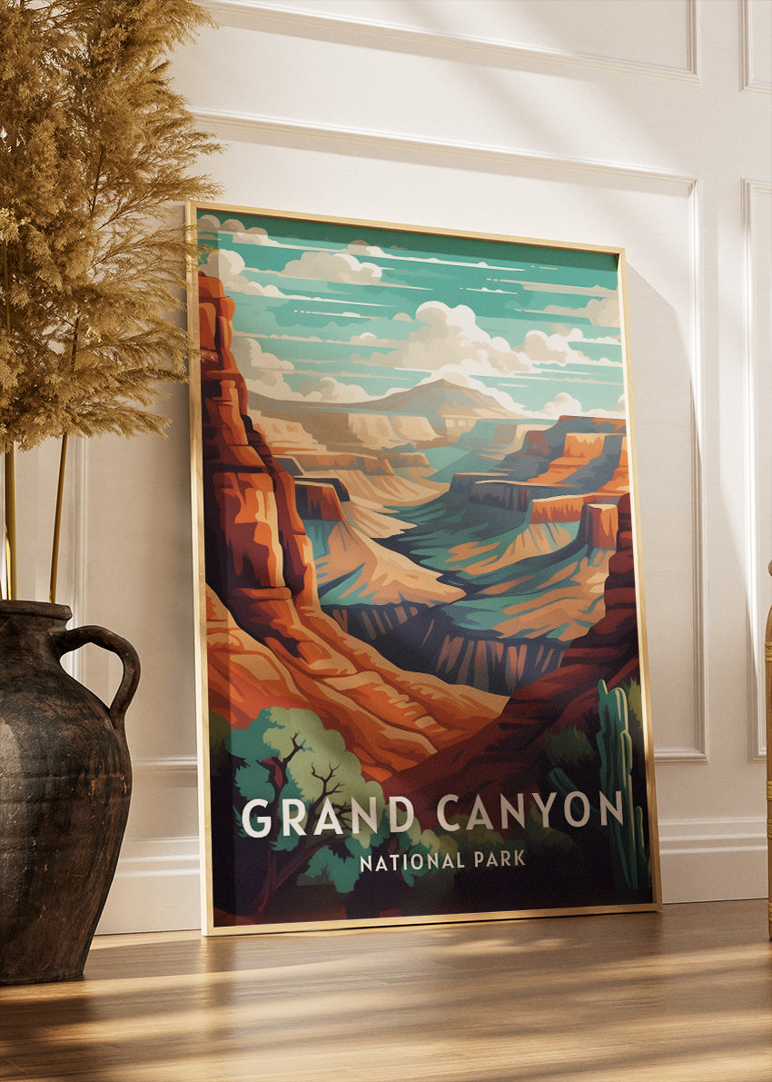 Grand Canyon National Park Poster & Canvas Print – Desert Canyon Landscape Illustration Wall Art