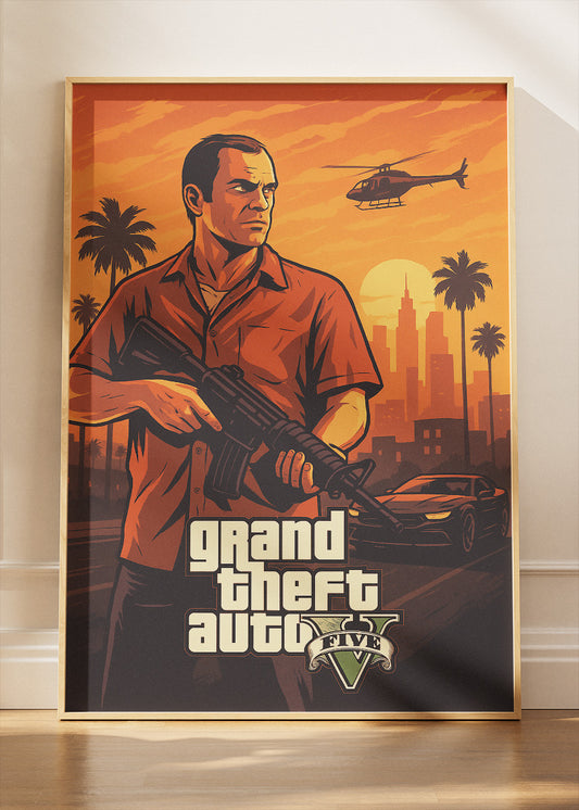 Grand Theft Auto V Action Gaming Wall Art Poster & Canvas
