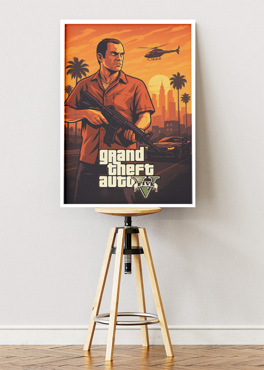 Grand Theft Auto V Action Gaming Wall Art Poster & Canvas