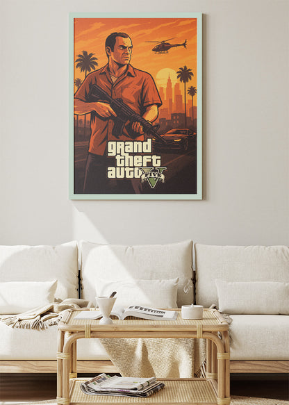 Grand Theft Auto V Action Gaming Wall Art Poster & Canvas