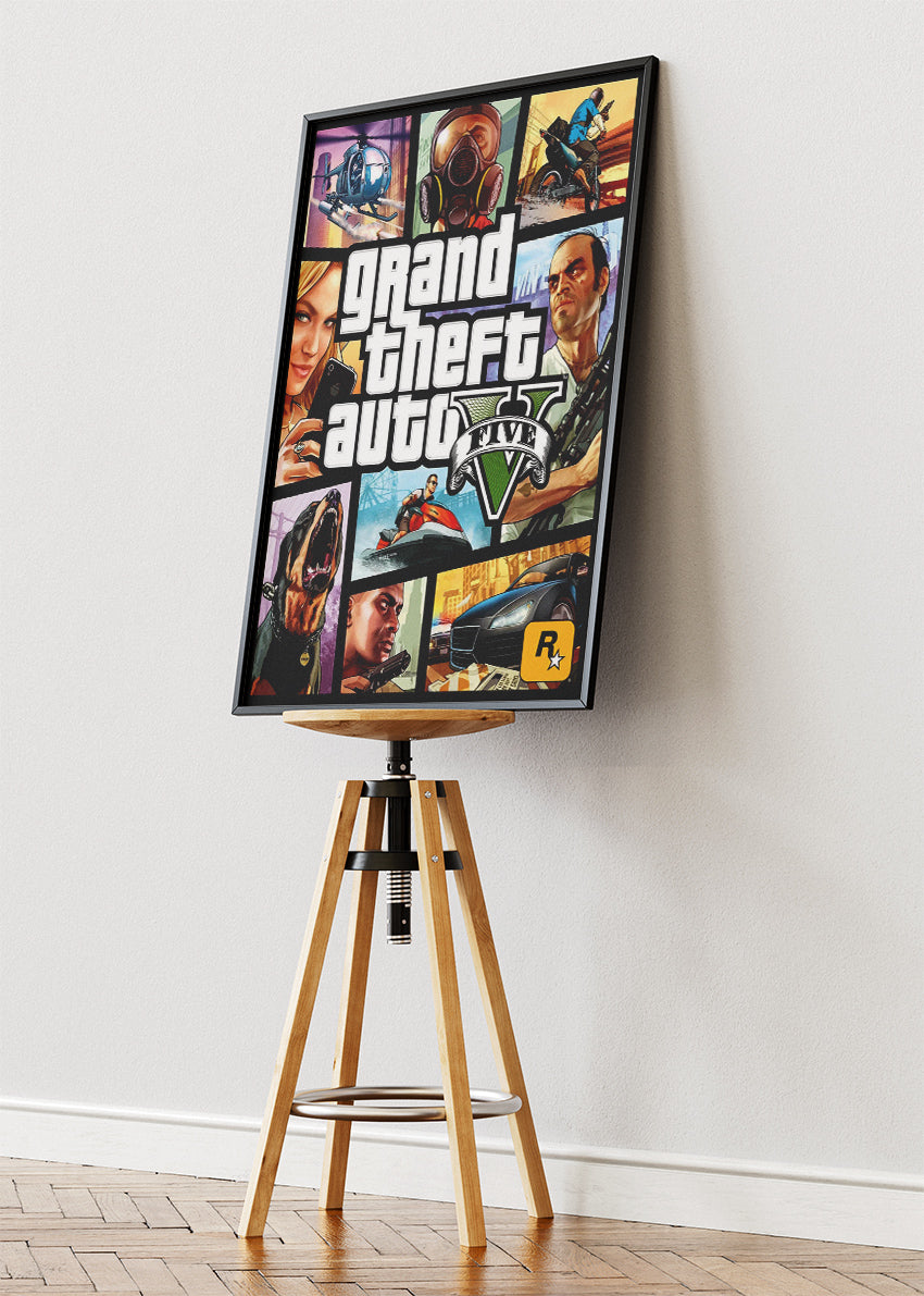 Grand Theft Auto V Wall Art Poster & Canvas – Iconic Game Moments Collage Gaming Artwork
