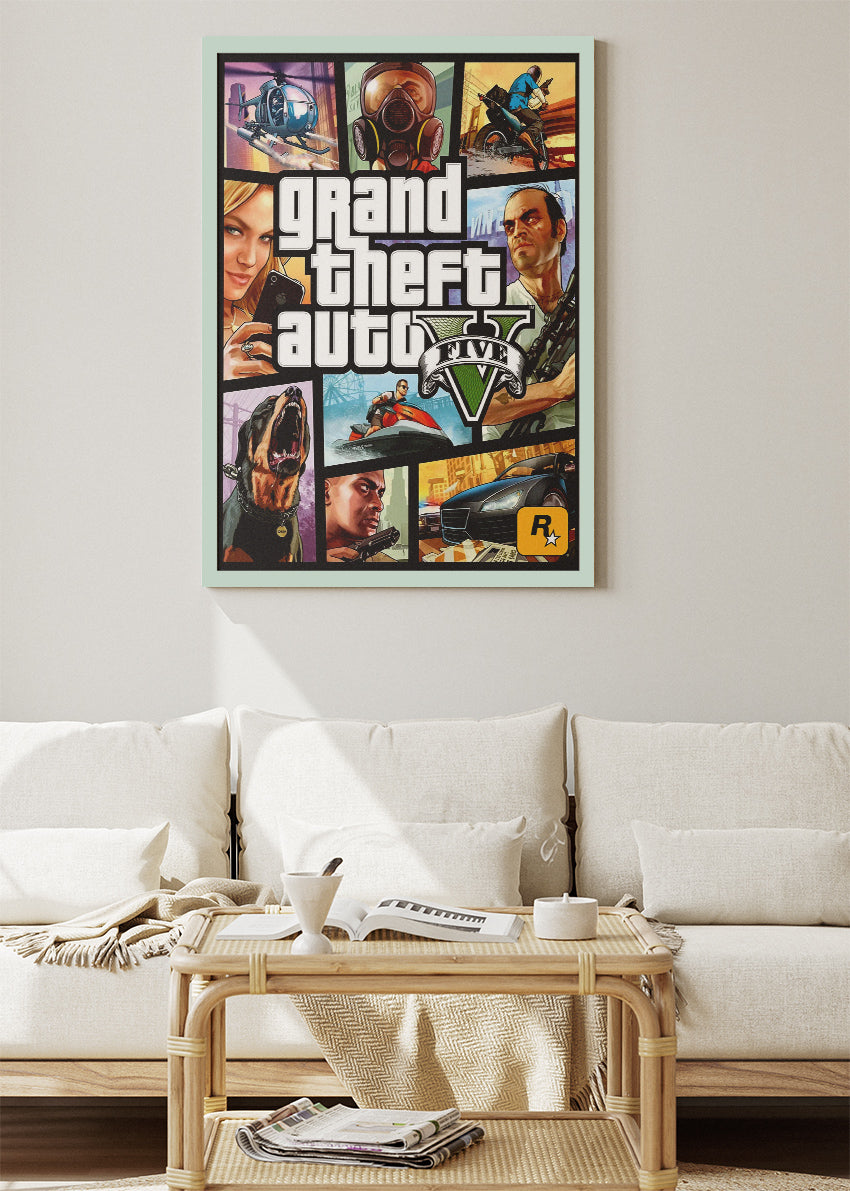 Grand Theft Auto V Wall Art Poster & Canvas – Iconic Game Moments Collage Gaming Artwork