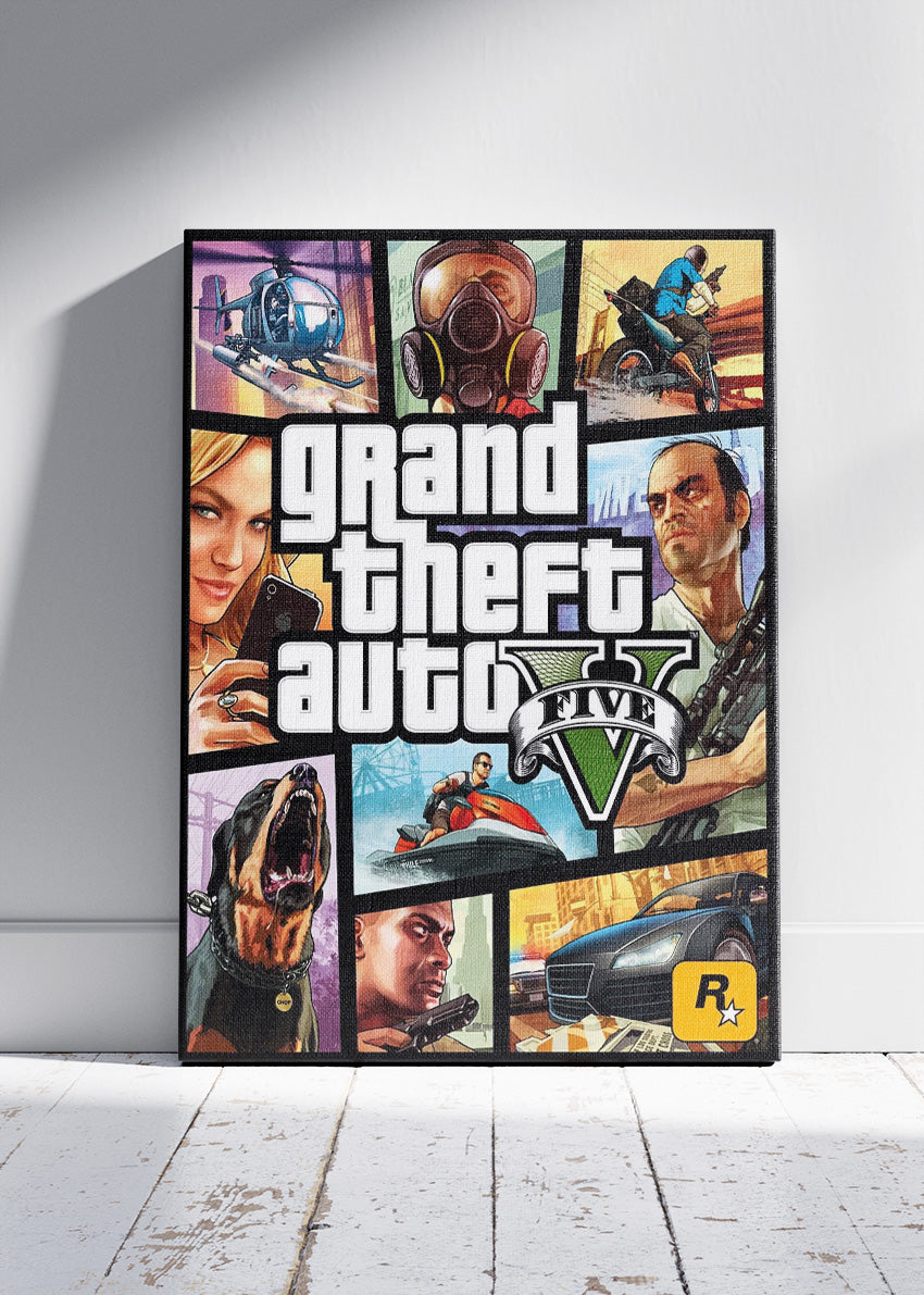 Grand Theft Auto V Wall Art Poster & Canvas – Iconic Game Moments Collage Gaming Artwork