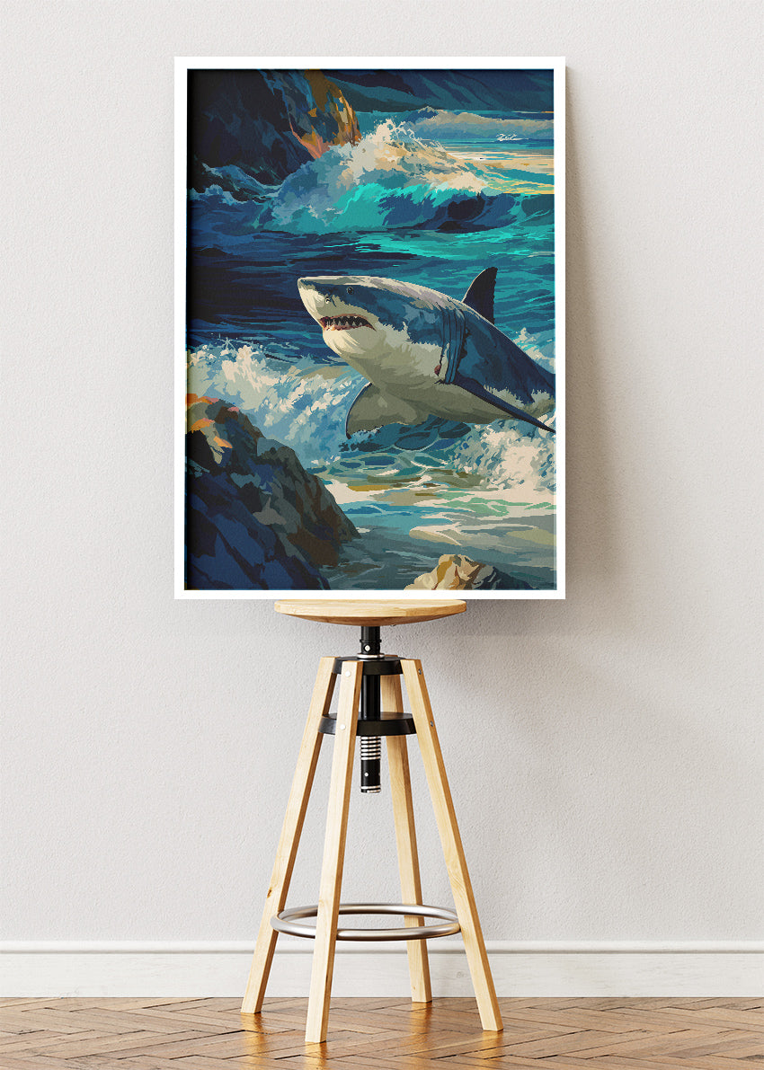 Great White Shark Canvas Print & Poster – Ocean Predator Wall Art