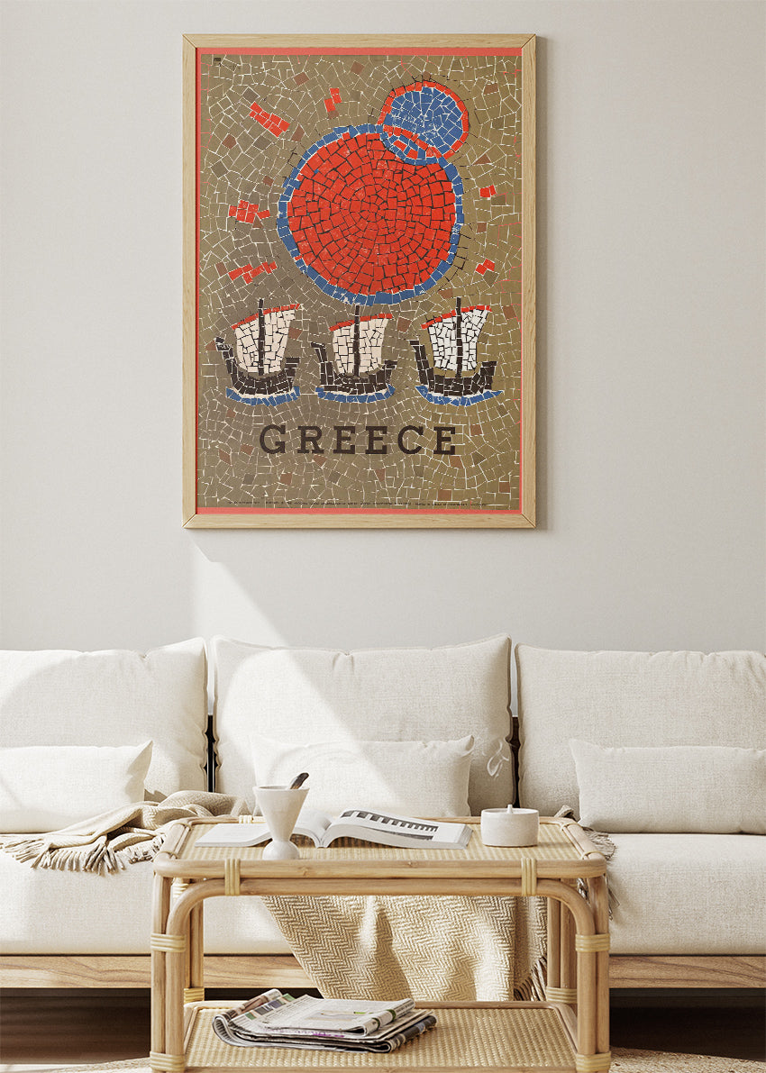 Greece Mosaic Art Poster & Canvas Print – Ancient Tile Style Illustration