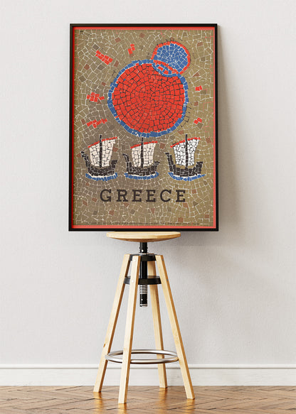 Greece Mosaic Art Poster & Canvas Print – Ancient Tile Style Illustration