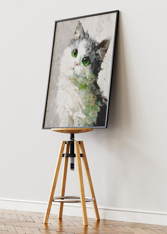 Green-Eyed Cat Painting Poster & Canvas Print – Textured Brushstroke Feline Art