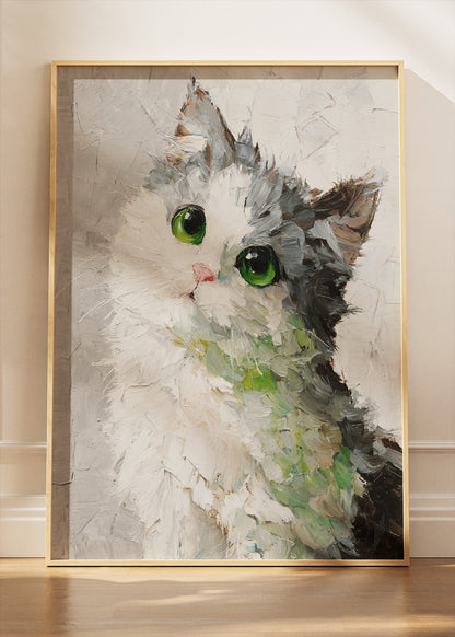Green-Eyed Cat Painting Poster & Canvas Print – Textured Brushstroke Feline Art