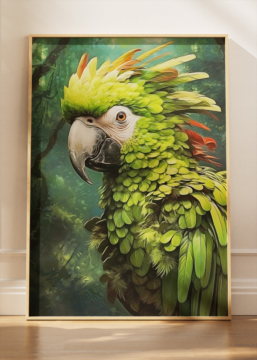 Green Parrot Wall Art Print & Canvas – Tropical Bird Nature Artwork