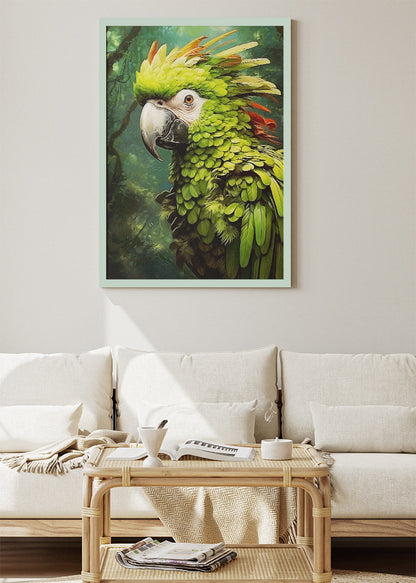 Green Parrot Wall Art Print & Canvas – Tropical Bird Nature Artwork