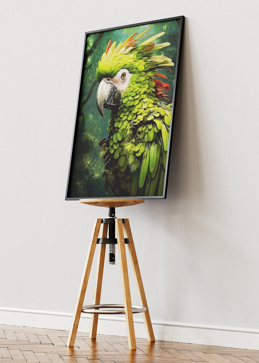 Green Parrot Wall Art Print & Canvas – Tropical Bird Nature Artwork