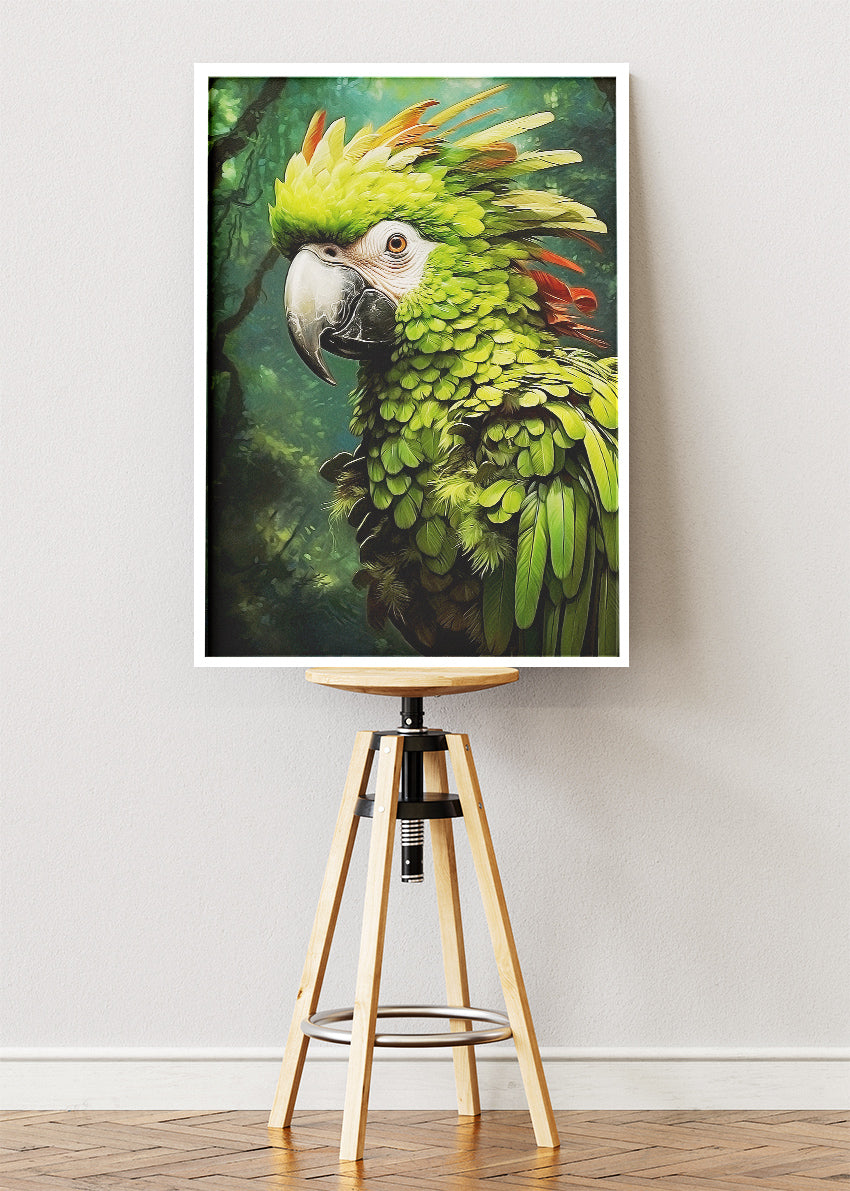 Green Parrot Wall Art Print & Canvas – Tropical Bird Nature Artwork