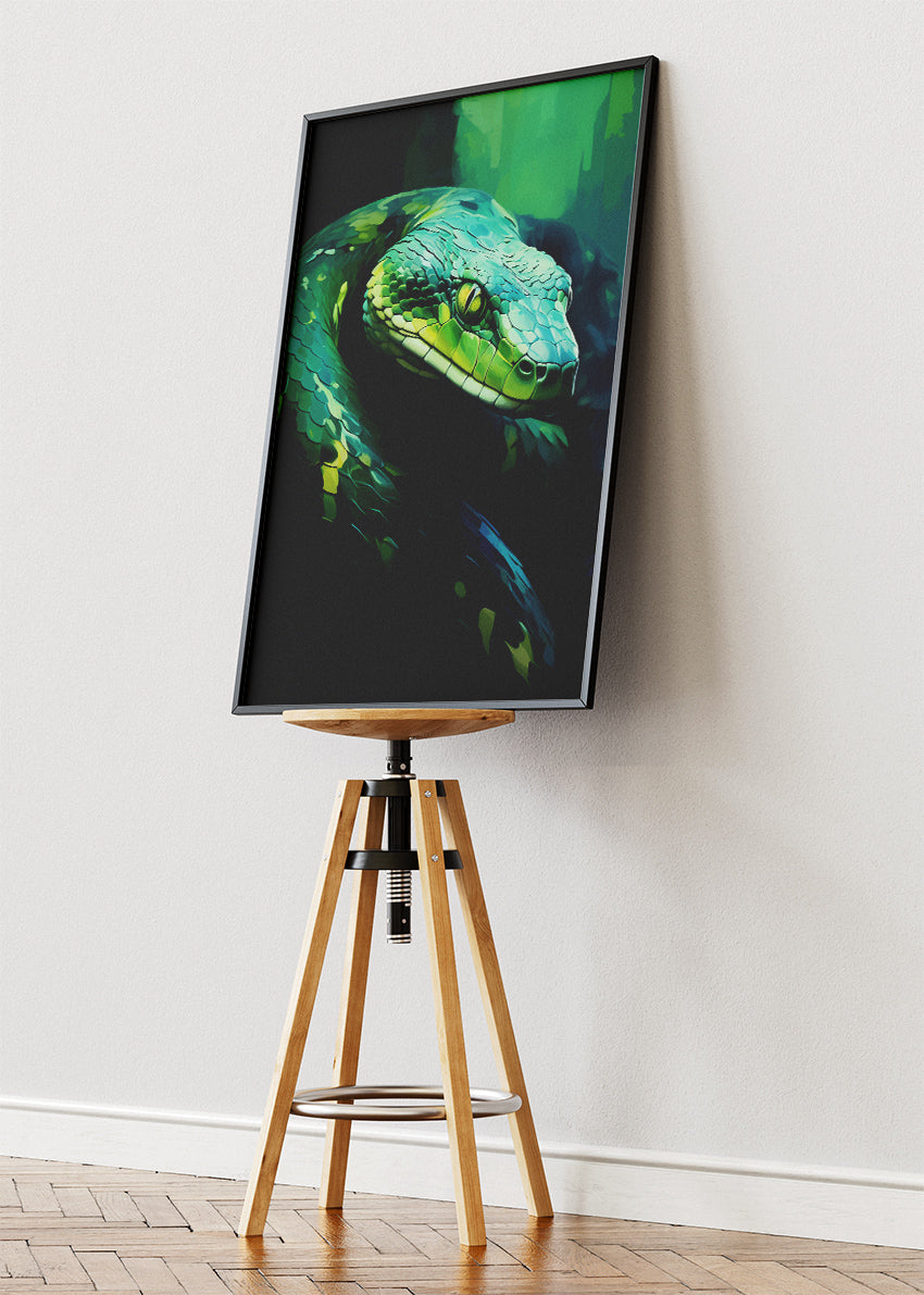 Green Snake Wall Art Print & Canvas – Dark Modern Reptile Artwork