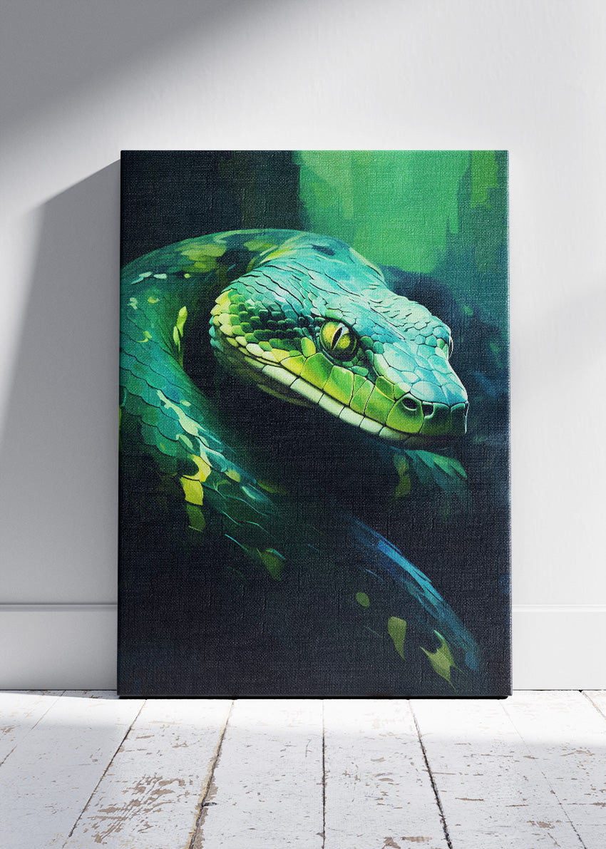 Green Snake Wall Art Print & Canvas – Dark Modern Reptile Artwork
