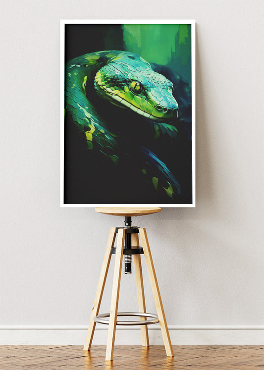 Green Snake Wall Art Print & Canvas – Dark Modern Reptile Artwork