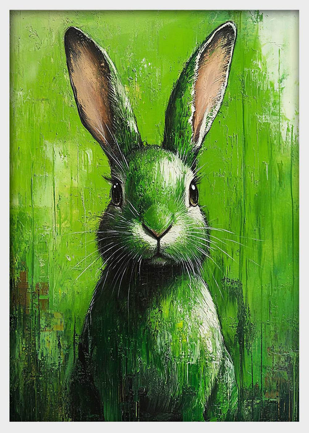 Green Rabbit Canvas Wall Art & Poster Print | Bold Animal Portrait in Modern Style – T1369 – Aiprintlab