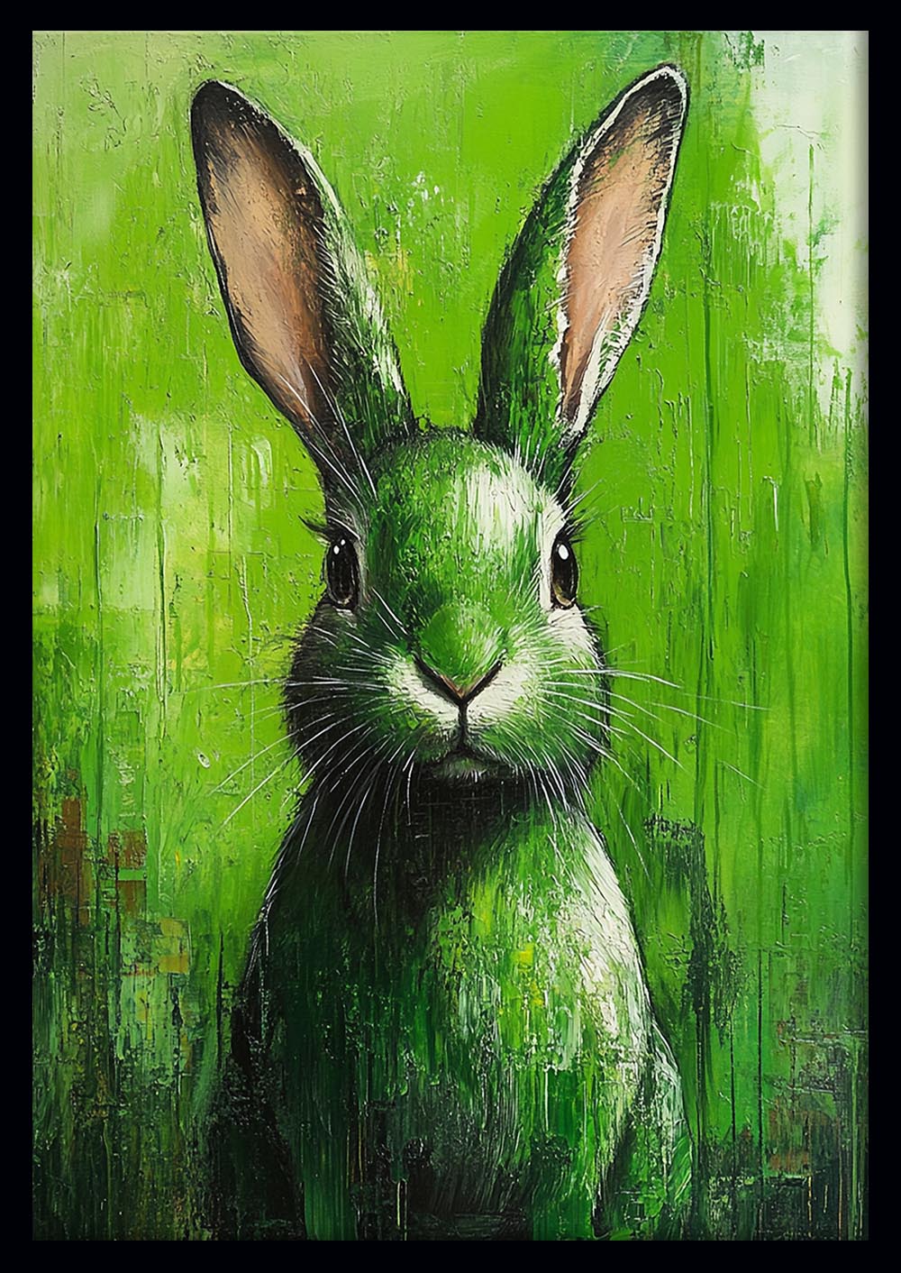 Green Rabbit Canvas Wall Art & Poster Print | Bold Animal Portrait in Modern Style – T1369 – Aiprintlab 1