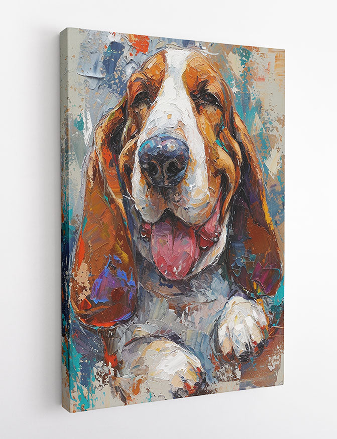 Happy Basset Hound – Colorful Joyful Dog Canvas & Poster Wall Art – T1075 – AiPrintLab