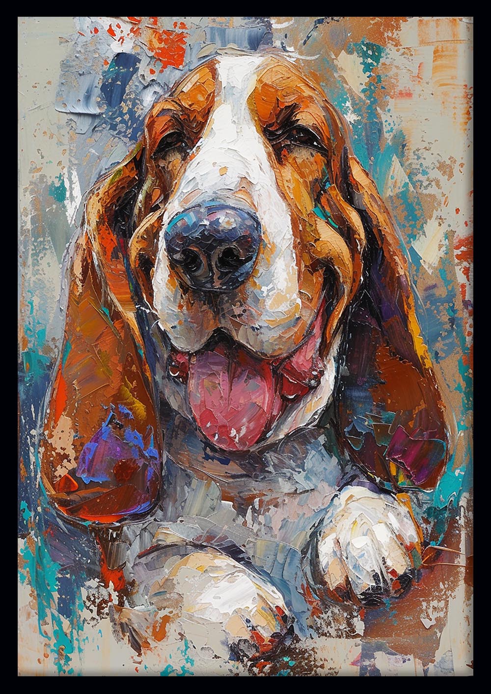 Happy Basset Hound – Colorful Joyful Dog Canvas & Poster Wall Art – T1075 – AiPrintLab
