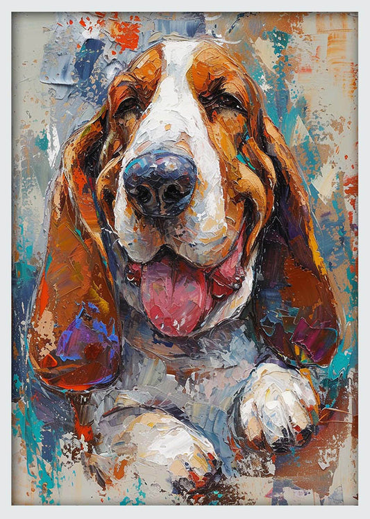 Happy Basset Hound – Colorful Joyful Dog Canvas & Poster Wall Art – T1075 – AiPrintLab