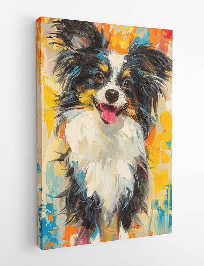 Happy Papillon Dog – Colorful Brushstroke Canvas Art & Poster Print – T1058 – AiPrintLab