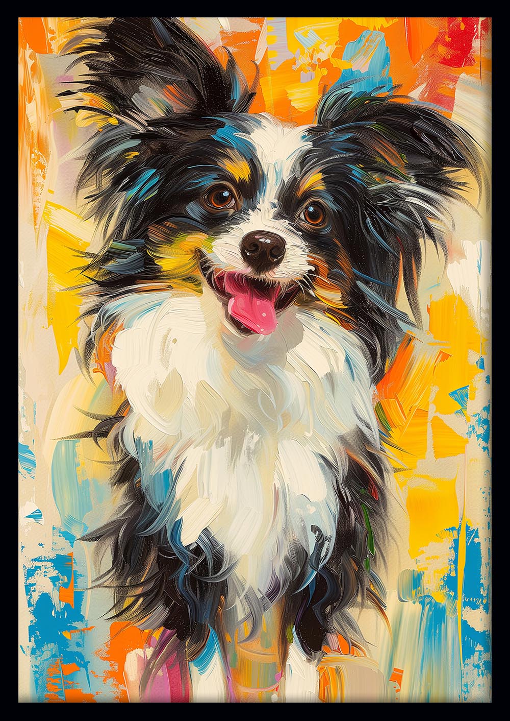 Happy Papillon Dog – Colorful Brushstroke Canvas Art & Poster Print – T1058 – AiPrintLab