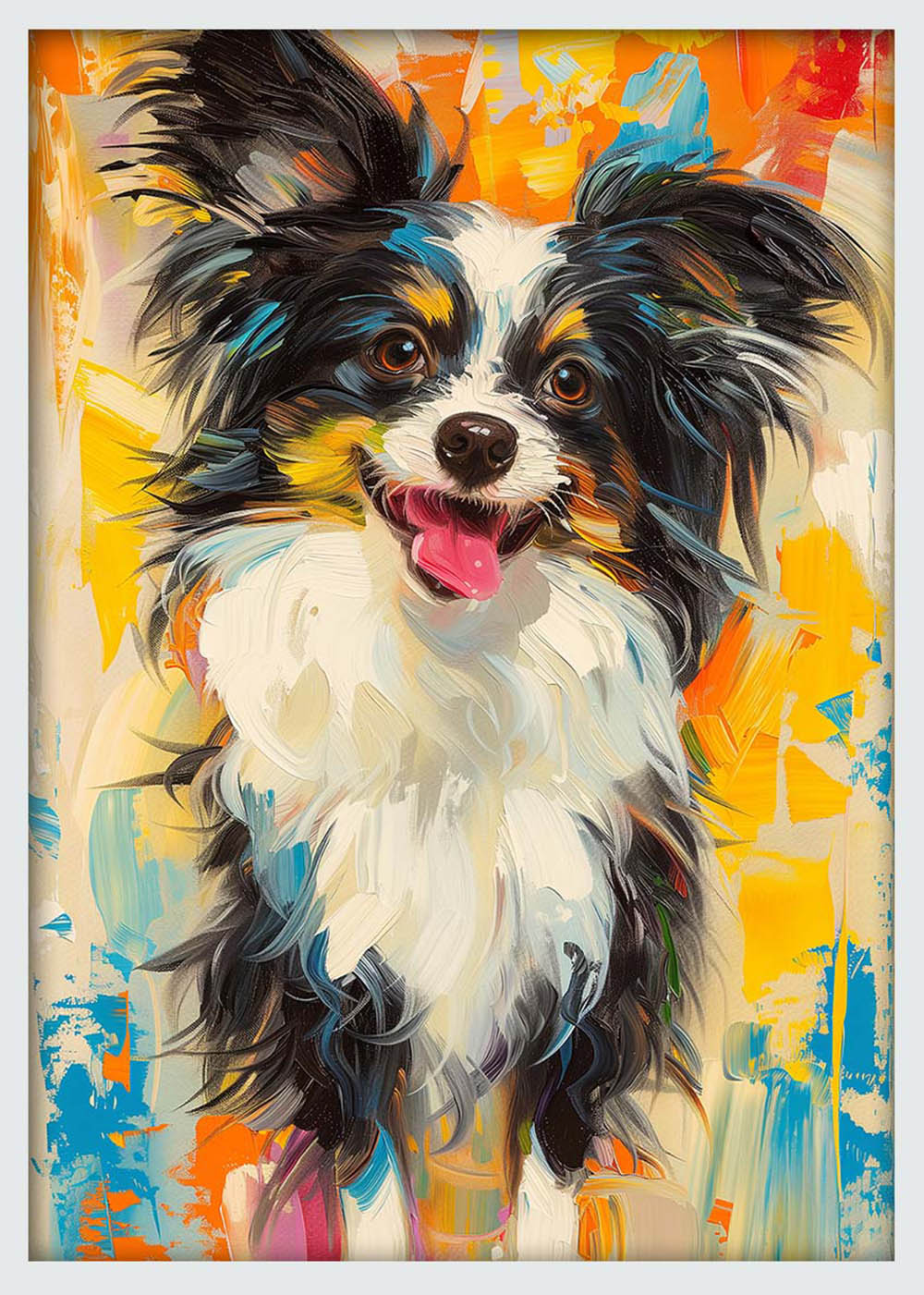 Happy Papillon Dog – Colorful Brushstroke Canvas Art & Poster Print – T1058 – AiPrintLab