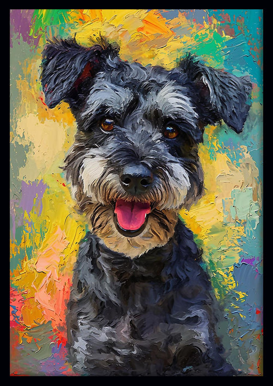 Happy Schnauzer Dog Canvas Art – Colorful Palette Knife Style – T842 – AiPrintLab