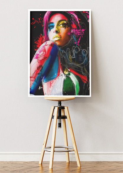 Harley Quinn Neon Pop Art Portrait Wall Art Poster & Canvas Print