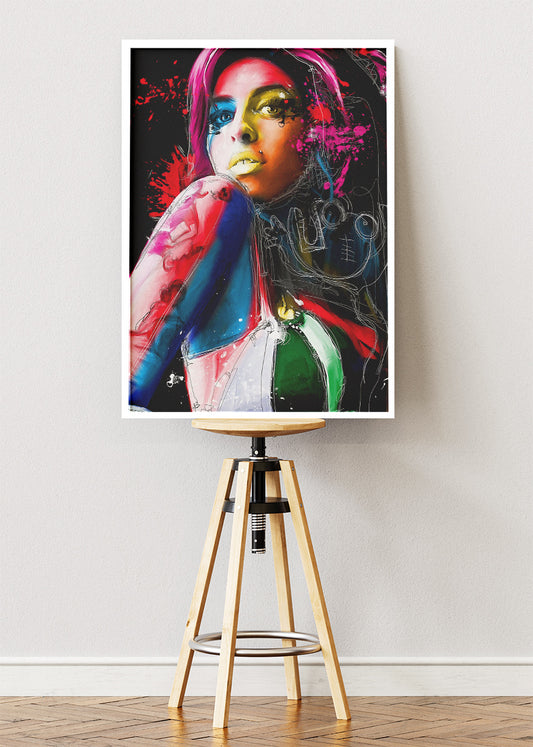 Harley Quinn Neon Pop Art Portrait Wall Art Poster & Canvas Print