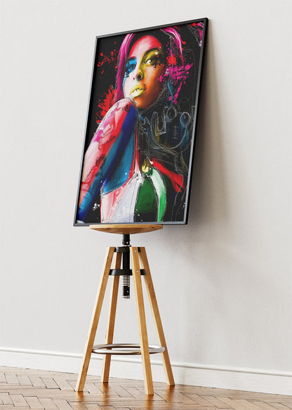 Harley Quinn Neon Pop Art Portrait Wall Art Poster & Canvas Print