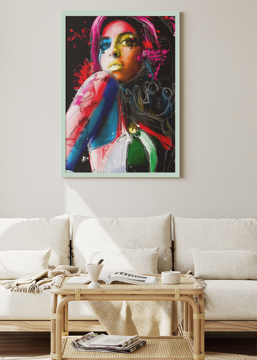 Harley Quinn Neon Pop Art Portrait Wall Art Poster & Canvas Print
