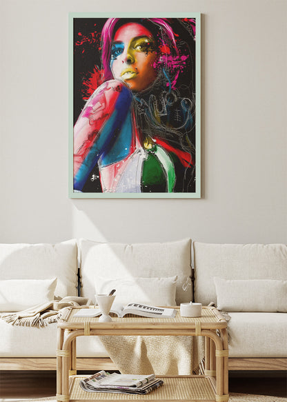 Harley Quinn Neon Pop Art Portrait Wall Art Poster & Canvas Print