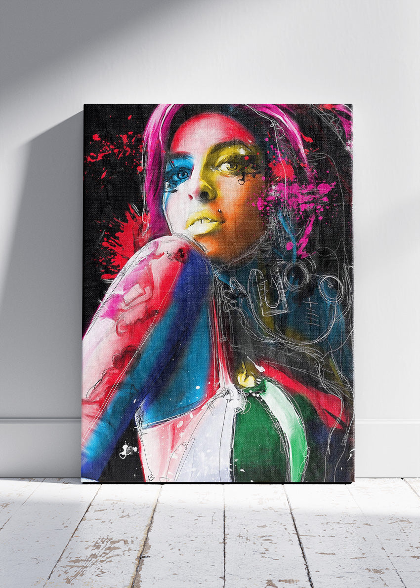 Harley Quinn Neon Pop Art Portrait Wall Art Poster & Canvas Print
