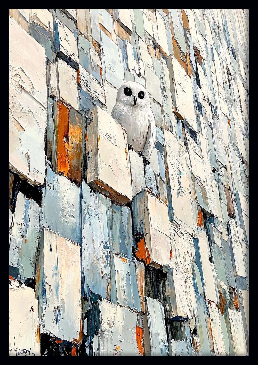 Hidden Owl in Abstract City Blocks – Modern Texture Animal Canvas Art – T1175 – AiPrintLab