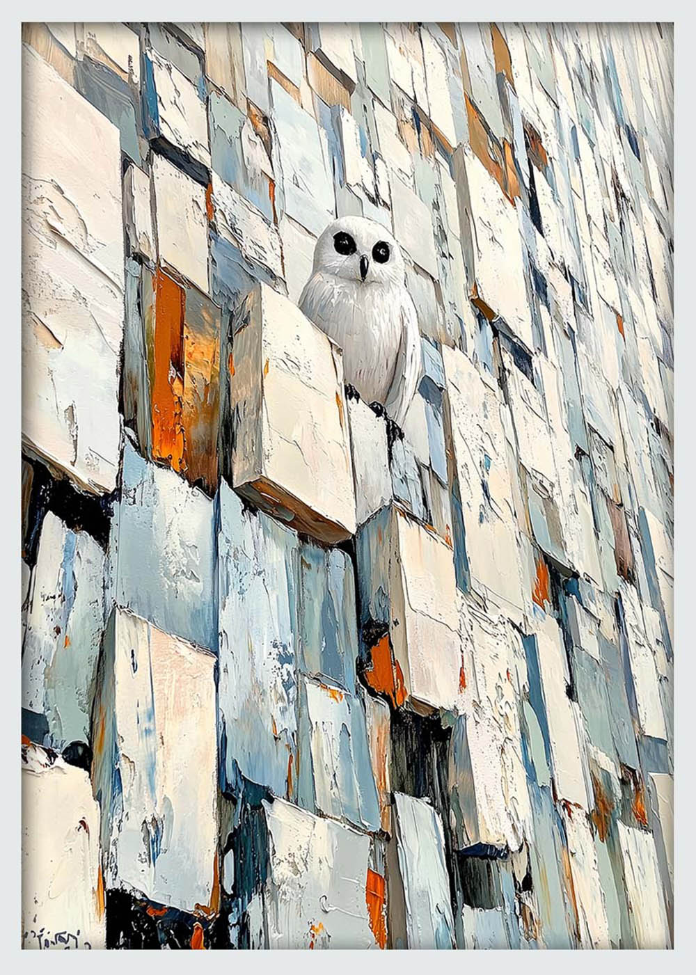 Hidden Owl in Abstract City Blocks – Modern Texture Animal Canvas Art – T1175 – AiPrintLab