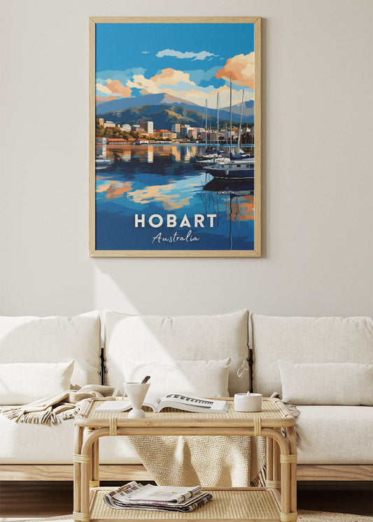 Hobart Australia Travel Poster & Canvas Wall Art – Waterfront Skyline Print – AIPRINTLAB