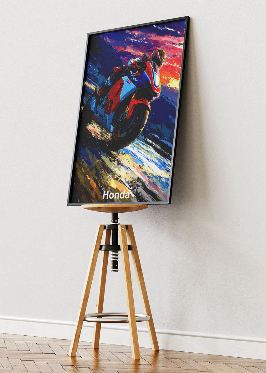 Honda Superbike Sunset Racing Wall Art Poster & Canvas