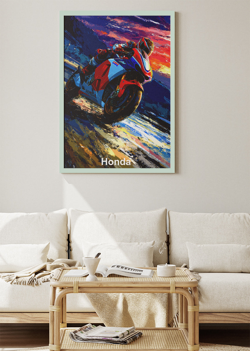 Honda Superbike Sunset Racing Wall Art Poster & Canvas