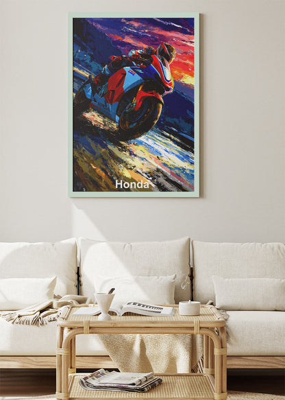 Honda Superbike Sunset Racing Wall Art Poster & Canvas