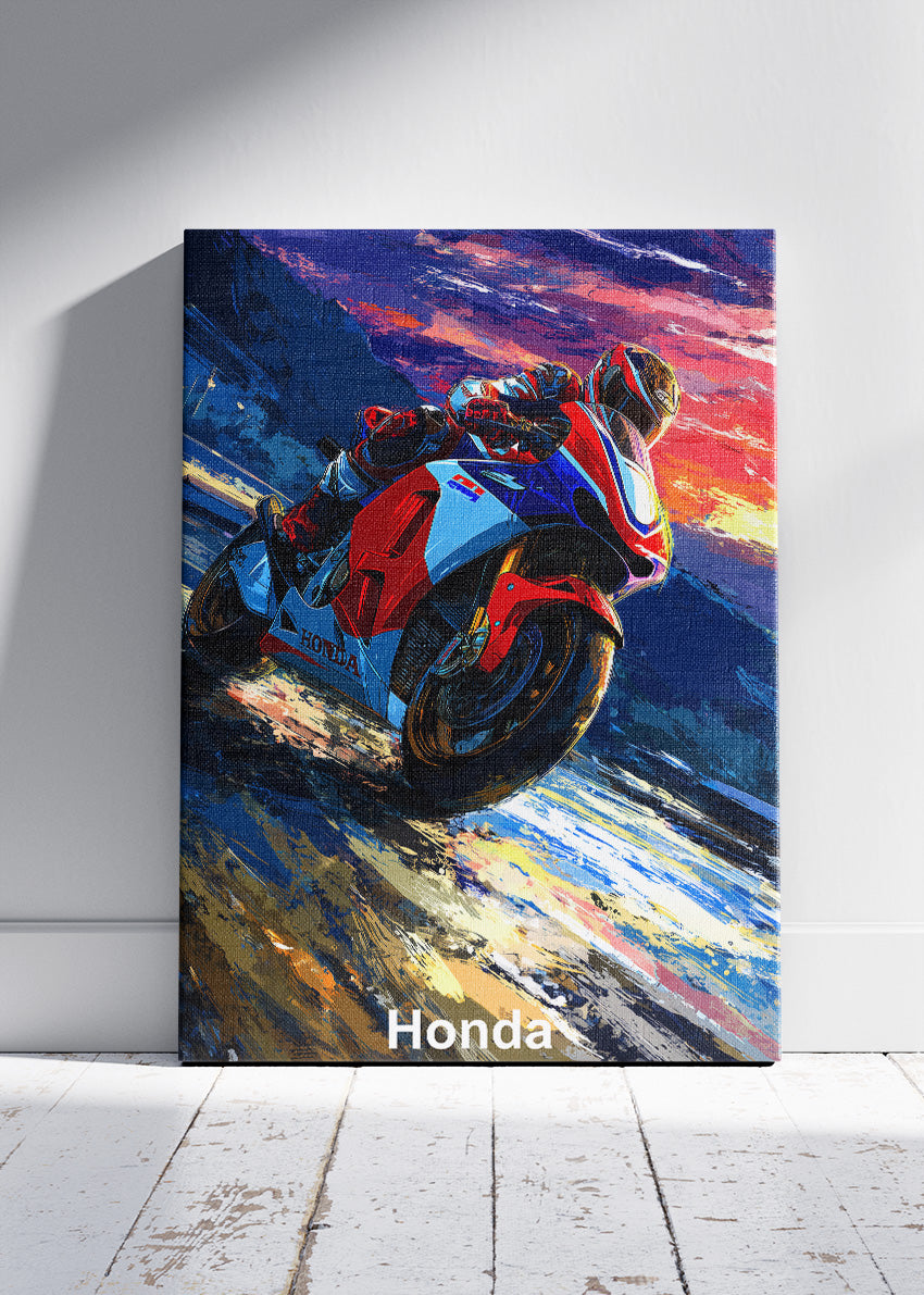 Honda Superbike Sunset Racing Wall Art Poster & Canvas