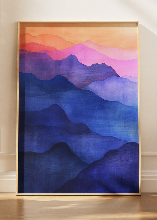 Indigo Mountain Layers – Modern Gradient Landscape Canvas & Poster Print – AI PRINT LAB