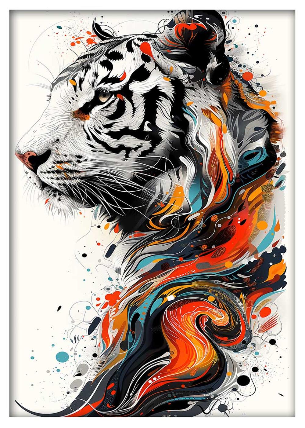 Inferno Gaze – Abstract Tiger Illustration Canvas & Poster Art – T812 – AiPrintLab